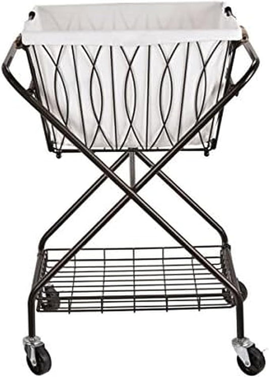 Artesa Verona Collapsible Metal Laundry Cart with Removable Basket & Canvas Bag, 20.5" L x 16.2" W x 13" H, Antique Black