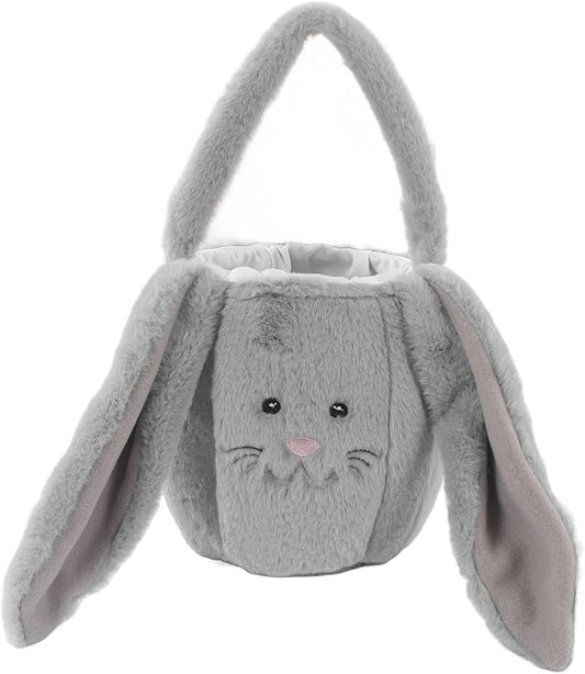 Spryflower Plush Easter Bunny Basket, Children Easter Basket, Cute Cartoon Long Ears Bunny Egg Basket, Soft Plush Easter Gift Bag for Kids, Perfect for Easter Egg Hunt and Family Gath (Light Grey)