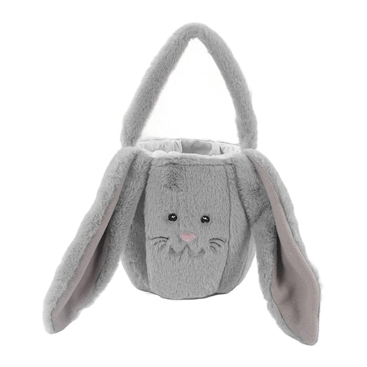 Plush Easter Bunny Basket, Children Easter Basket, Cute Cartoon Bunny Bag with Long Ears, Soft Plush Easter Egg Collector for Kids Easter Party Gift (Light Gray)