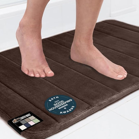 GORILLA GRIP Memory Foam Bath Mat, Soft Absorbent US Designed Bathroom Rug, Gripping Dots Machine Washable Bathmat, Cushioned Floor Mats, Shower Sink Rugs Room Décor Accessories, 24x17 Brown