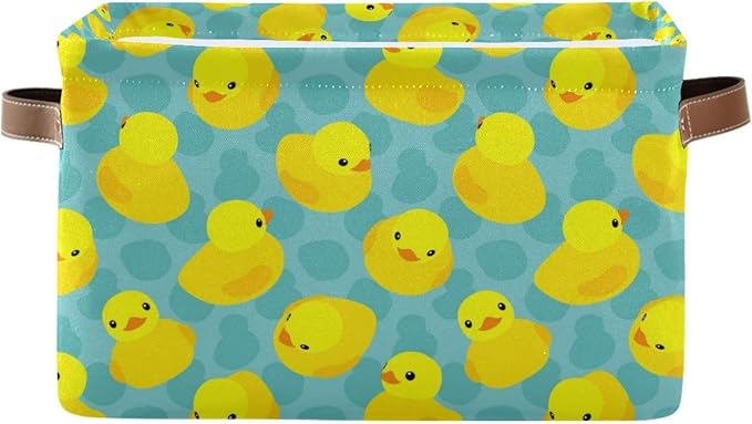 Rectangular Storage Bin Yellow Rubber Duck Basket with Handles - Organizer Bin for Toys, Books, Laundry Basket for Kids/Pets, Playroom
