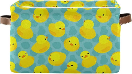 Rectangular Storage Bin Yellow Rubber Duck Basket with Handles - Organizer Bin for Toys, Books, Laundry Basket for Kids/Pets, Playroom