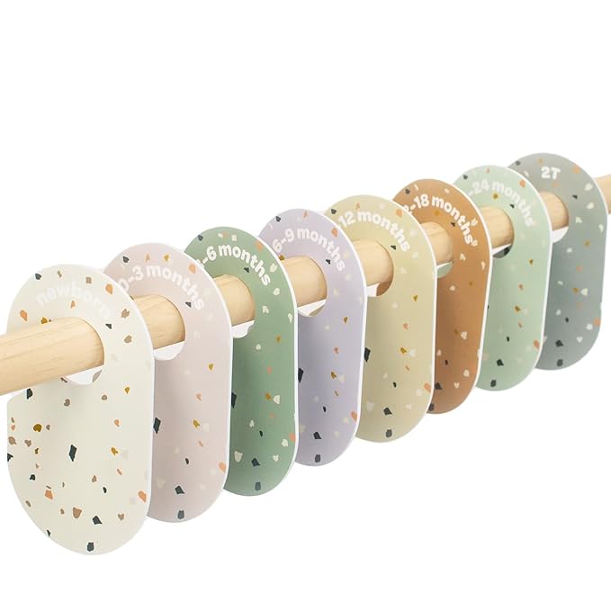 3 Sprouts Baby Closet Dividers Set of 8 - Toddler Clothes Organizer Hanger, Double-Sided Size Labels - Nursery Organization for Newborn Clothing, Infant, Boy & Girl - Terrazzo