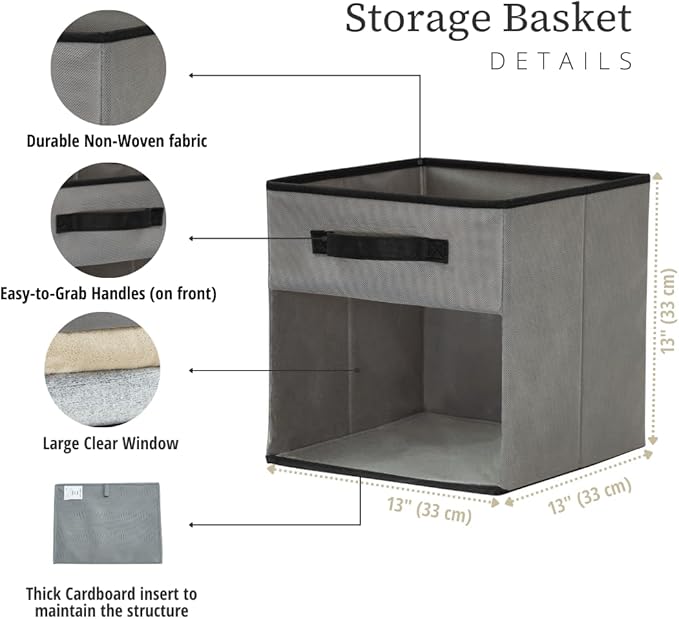 DECOMOMO Storage Cubes, 13 inch Cube Storage Bins with Window, Fabric Organizer Bins (13" / 6pcs, Grey)