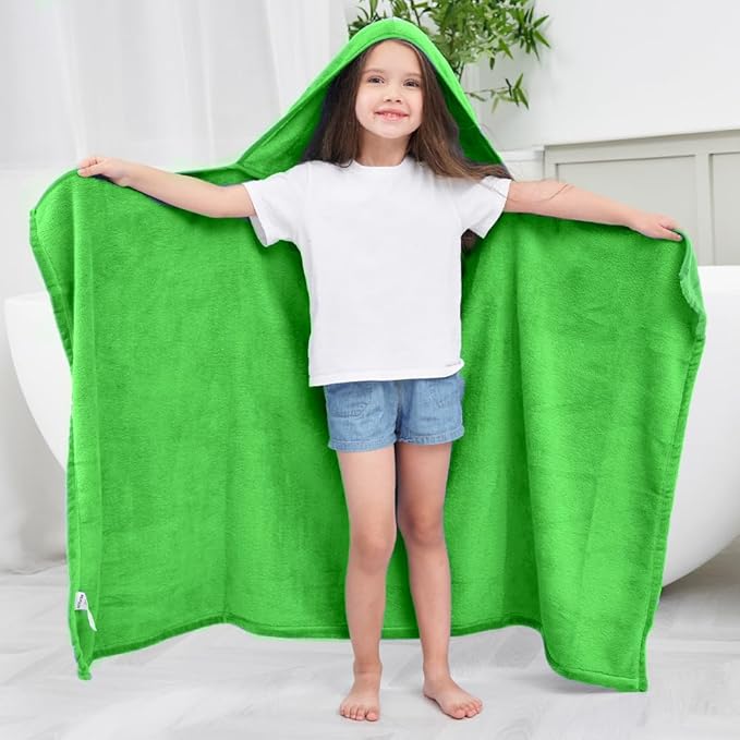 Hiturbo Kids Hooded Bath Towel: Soft Plush Pool Beach Fleece Towel Blanket - 50"x30" Toddler Towels Wrap for Boys Girls 3-12 Years (Green)