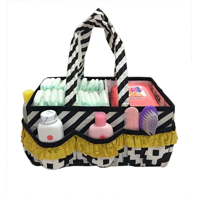 Bacati Love Unisex Nursery Fabric Storage Caddy with Handles, Black/Gold