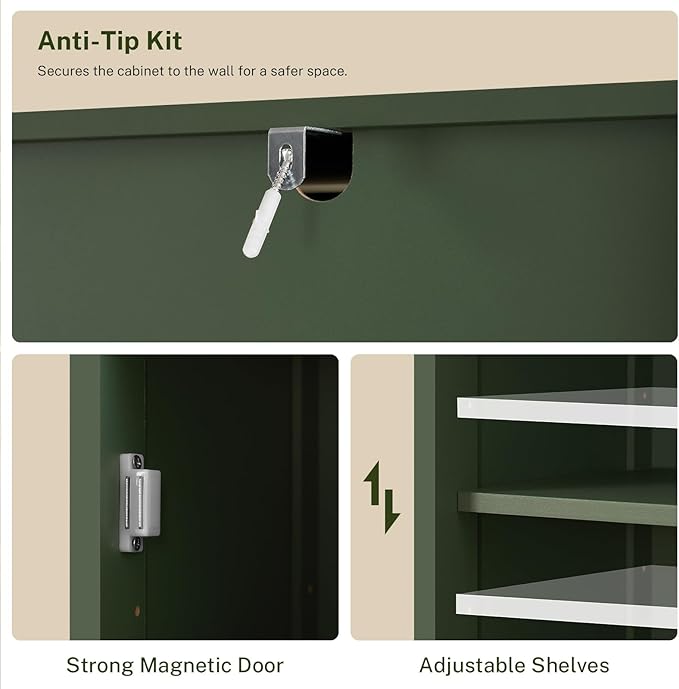 WEENFON Tall Bathroom Cabinet, Storage Cabinet with 6 Shelves & Drawer, Bathroom Storage Cabinet with Adjustable Shelves, Tall Cabinet for Living Room, Home Office, Forset Green