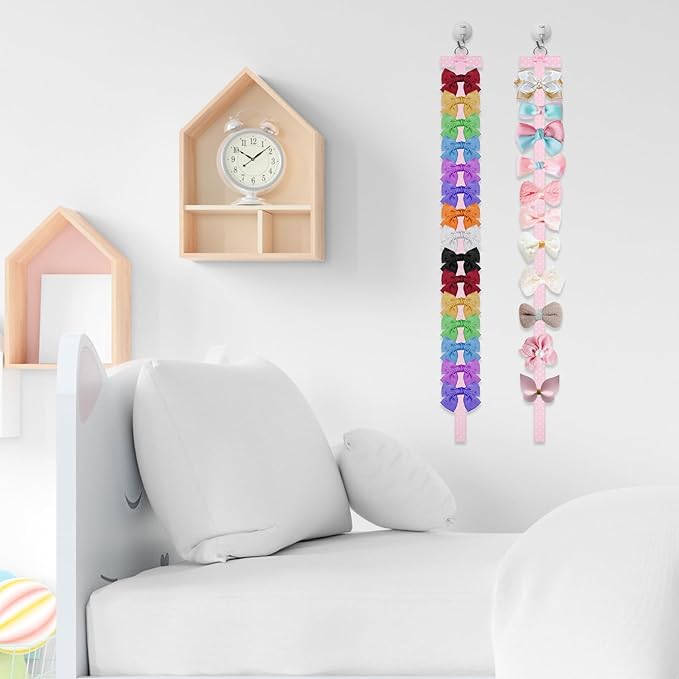 5PCS Bow Organizer for Girls, 40 Inch - Pink Bow Holder for Girls' Hair Bows, Hanging Bows Organizers for Baby Girl Headband Accessories Display