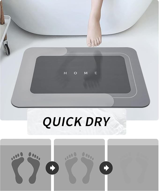 Housego Absorbent Bath Mat Magic Rug, Quick Drying Magic Bath Mat Non-Slip Floor Rug Rubber Backed for Bathroom Kitchen Shower Sink, Water Absorbent (1PC, 16.93''x26.77'', Dark Gray)