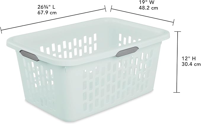 Sterilite 6-Pack 2 Bushel Laundry Basket, Rectangular Plastic Clothes Hamper, Mint - Ventilated Open-Top Utility Wash Bin with 4 Handles and Large Clothing Load Capacity