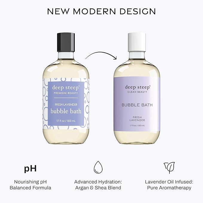 Deep Steep Fresh Lavender Bubble Bath for Women, Hypoallergenic, Clinically Tested, Clean Formula for Sensitive Skin, Sulfate-Free, 17 fl oz Bottle, Essential Bath Accessories