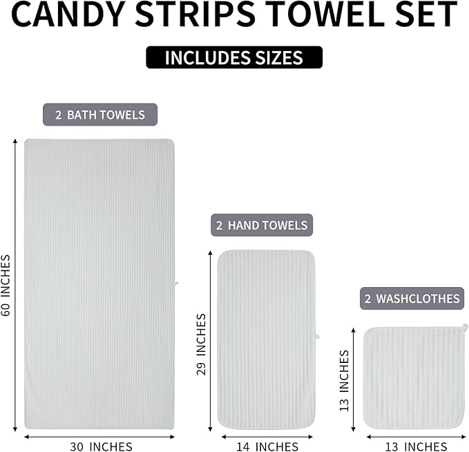 6-Piece Bath Towel Set(30"x60"), 2 Large Bath Towel Sheets, 2 Hand Towels and 2 Washcloths - Highly Absorbent Quick Dry Microfiber,Ultra Soft Towel Set for Bathroom(White