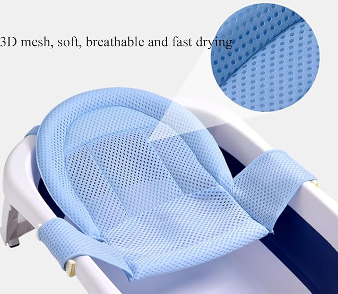 Adjustable Baby Bath Support Mesh Sling Non-Slip Infant Bathtub Shower Net Breathable Newborn Bath Cushion Pad Quick Drying Bathing Sling for Toddler Aged 0-3 (No Bathtub)