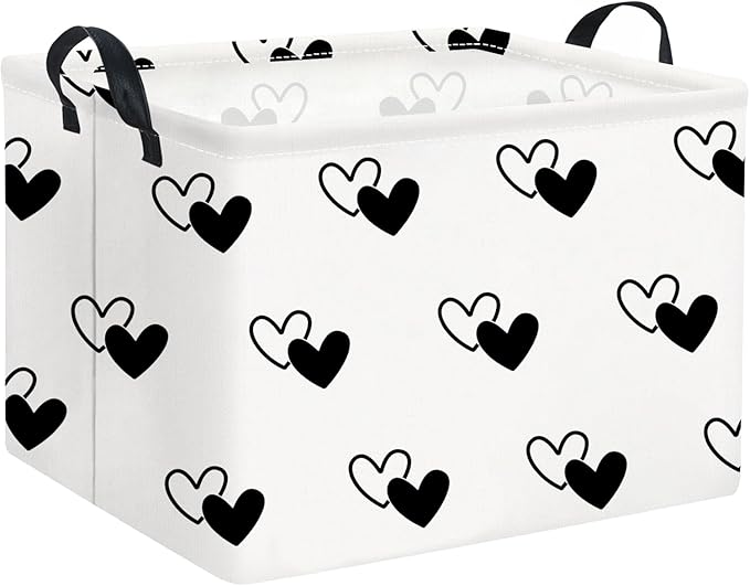 HIYAGON Rectangular Love Heart Basket Empty Baby Girl Basket Kids Storage Bin Organizer Box Valentine Room Decor(Black Regular Heart)