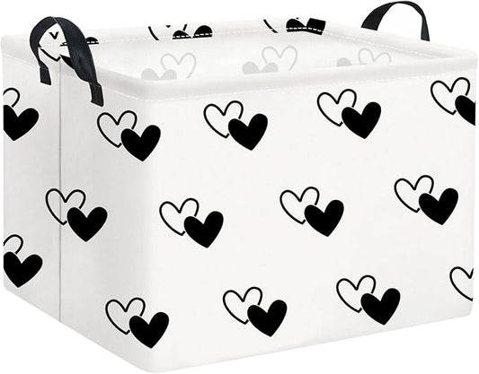 HIYAGON Rectangular Love Heart Basket Empty Baby Girl Basket Kids Storage Bin Organizer Box Valentine Room Decor(Black Regular Heart)