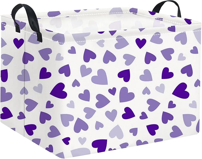 HIYAGON Rectangular Valentines Basket Fabric Storage Bin Storage Boxes Collapsible Storage Basket for Clothes Books Shelves Basket(Light Purple Heart)
