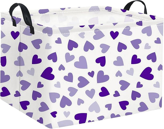 HIYAGON Rectangular Valentines Basket Fabric Storage Bin Storage Boxes Collapsible Storage Basket for Clothes Books Shelves Basket(Light Purple Heart)