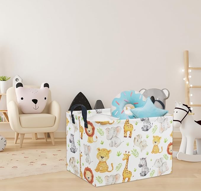 HIYAGON Rectangular Animal Basket Baby Kids Storage Basket for Boys Animal Room Decor Cute Toy Storage Organizer Bins Bedroom(4 Animals Pattern)