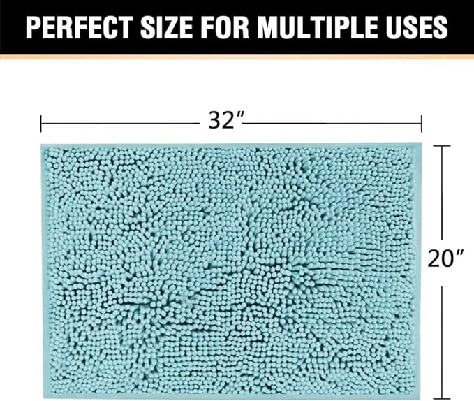 H.VERSAILTEX Microfiber Bath Rugs Chenille Floor Mat Ultra Soft Washable Bathroom Dry Fast Water Absorbent Bedroom Area Rugs, 20 x 32 - Inch, Aqua Haze