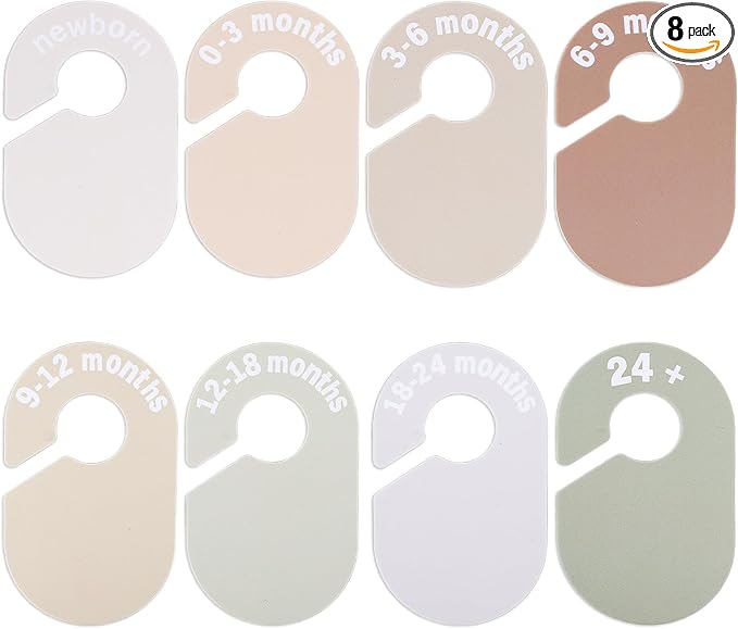 8 Sizes Baby Closet Dividers, Double-Sided Nursery Closet Organizer, Clothes Hanger Dividers Wardrobe Size Markers from Newborn to 24 Months