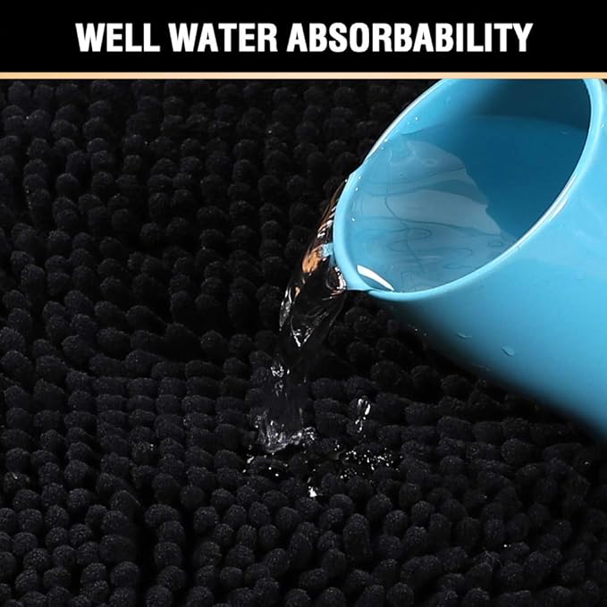 H.VERSAILTEX Bath Mat Bathroom Rug Bath Rugs for Bathroom Non Slip Bath Mats Extra Thick Chenille Rug 17" x 24" Absorbent Soft Shaggy Washable Dry Fast Plush Rugs for Bathtubs - Black