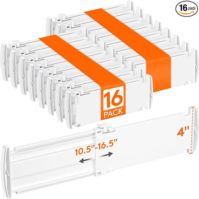 Lifewit 4" Tall 16 Pack Drawer Dividers, 27-42cm/10.5-16.5" Expandable Drawer Divider for Clothes, Adjustable Dresser Drawer Organizers, Drawers Separators for Dresser/Bathroom/Closet/Kitchen White