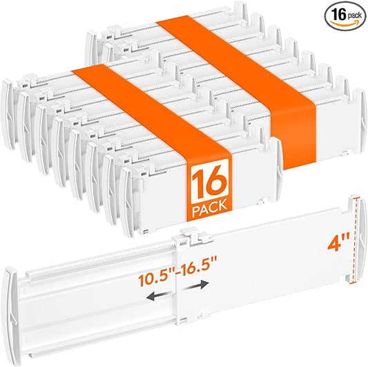 Lifewit 4" Tall 16 Pack Drawer Dividers, 27-42cm/10.5-16.5" Expandable Drawer Divider for Clothes, Adjustable Dresser Drawer Organizers, Drawers Separators for Dresser/Bathroom/Closet/Kitchen White