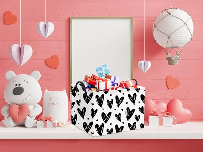 HIYAGON Rectangular Gift Basket Kids Baby Storage Bin Toy Organizer Box for Girls Love Room Decor(Black Light Heart)