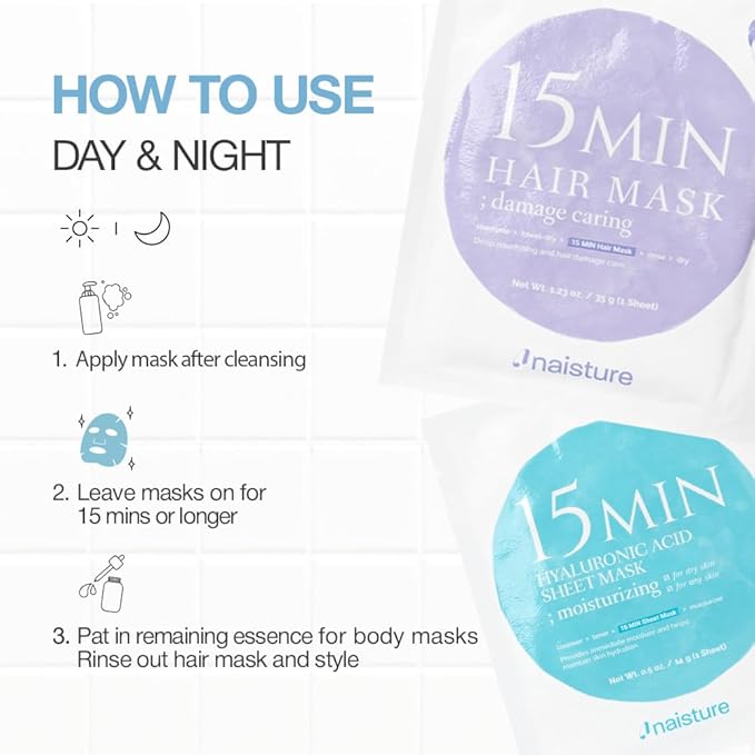 Naisture 15 Min Groom Me Kit Skincare Gift Set for Men – All-in-One Bundle with Hair, Face, & Eye Masks, Complete Grooming Self-Care Kit (5 pcs)