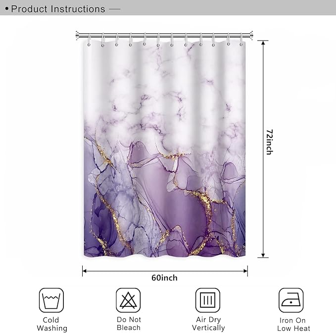 Abstract Marble Bathroom Shower Curtain Purple Gradient Watercolor Waterproof Polyester Shower Curtains Modern Luxury Artistic Aesthetic Shower Curtain with Hooks Decorative, 60x72 Inch