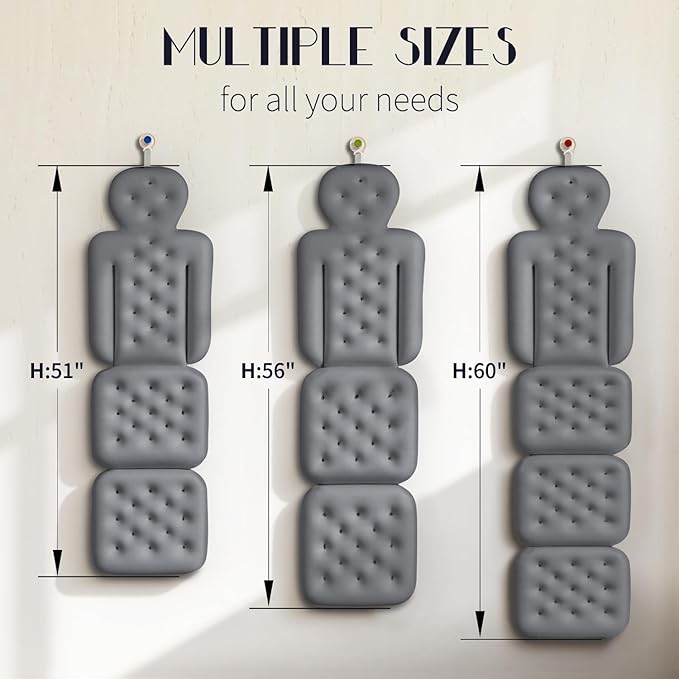 Full Body Bath Pillow for Bathtub, Thick Bathtub Cushion with Laundry Bag, Luxury Tub Pillow for Bath for Headrest Neck and Back Support Gray 56" x 16"