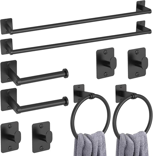 10 Pieces Bathroom Accessories Set, Bathroom Hardware Set, 24 inch Towel Bar, Towel Racks for Bathroom, Robe Towel Hooks, Toilet Paper Holder Wall Mounted, Black
