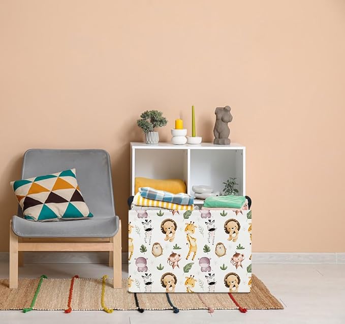 Rectangle Storage Basket with Handles,Collapsible Storage Bin,Books Box,Gift Basket(Dancing Animal)