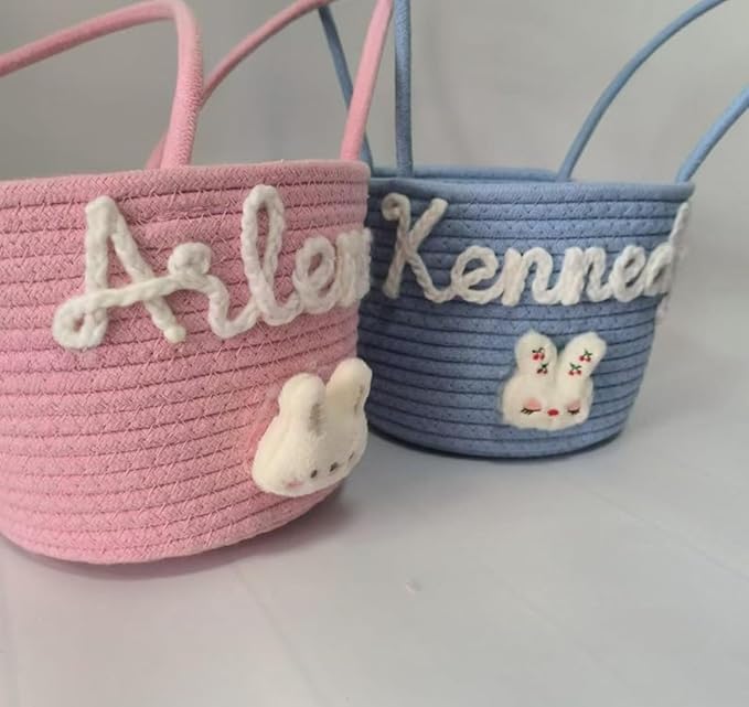 Personalized Easter Bunny Basket, Custom Name Baby Basket, Easter Gift for Kid Toddler,boy,girls (15x18x23cm)