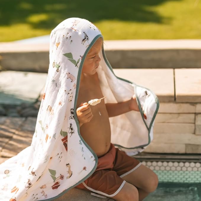 Little Unicorn Hooded Bath Towel | Absorbent Cotton & Terry Blend | Larger Size for Baby & Toddlers, 1-6 Years (Farmyard)