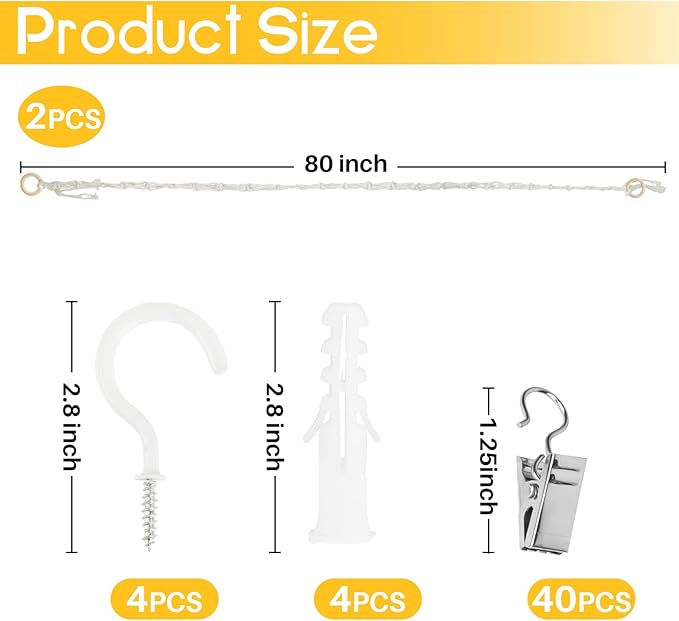 2PCS Hanging Stuffed Animals Storage Chain - Stuffed Animal Chain Organizer with 40 Metal Clips,80 Inch Display Holder Chain for Wall or Corner Decor,Hanging Hats,Socks,Holiday Cards