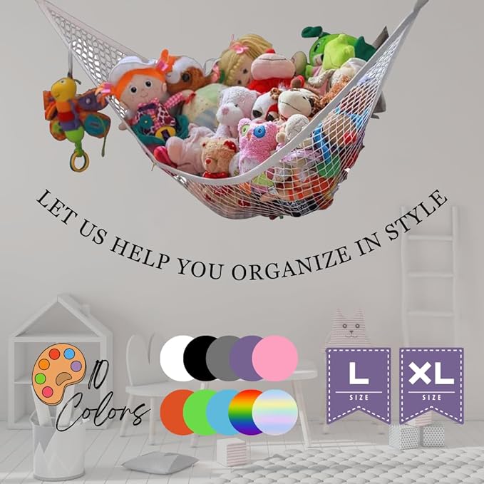 MiniOwls Storage Hammock Stuffed Toys Organizer - Fits 30-40 Plush Animals. Great Gift for Boys and Girls. Instead of Bins and Toy Chest – Displays Teddies Easily. (Purple, X-Large)