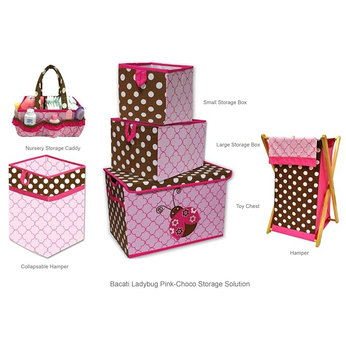 Bacati Butterflies Girls Nursery Fabric Storage Caddy with Handles, Pink/Chocolate