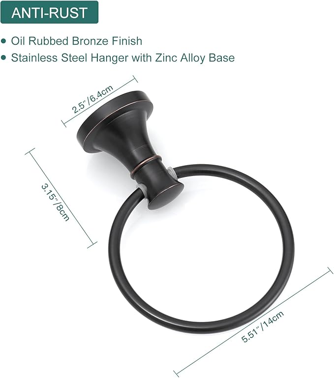 Hoimpro Oil Rubbed Bronze Towel Ring Toilet Paper Holder, Double Bathroom Hardware Set Fixtures Toilet Roll Tissue Holder, Hand Towel Bar Towel Rack Rv Accessories, Sus304 Stainless Steel, Wall Mount