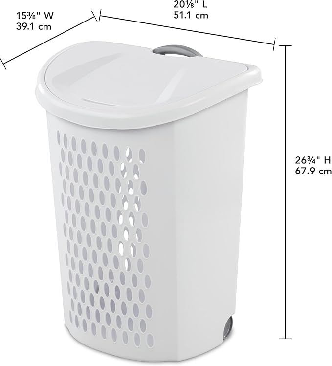 Wheeled Hamper, Plastic Laundry Hamper with Handle for Easy Transport, White