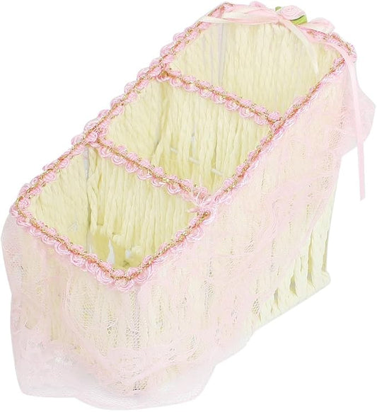 Lace Rim Flower Decor Ladder Shaped Straw Weave Basket Pink Beige (id: 8dd 547 0aa 548 d61