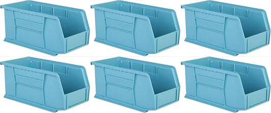 Hudson Exchange 11" x 5-1/2" x 5" (6 Pack) Plastic Stackable Storage Bin and Hanging Container, Light Blue