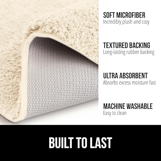 GORILLA GRIP Bathroom Rugs, Ultra Soft Absorbent Mat, Thick Plush Bath Rug, Machine Washable, Microfiber Quick Dry, Mats for Shower, Bathtub and Floor, Home Decor Accessories, 24x17, Ivory