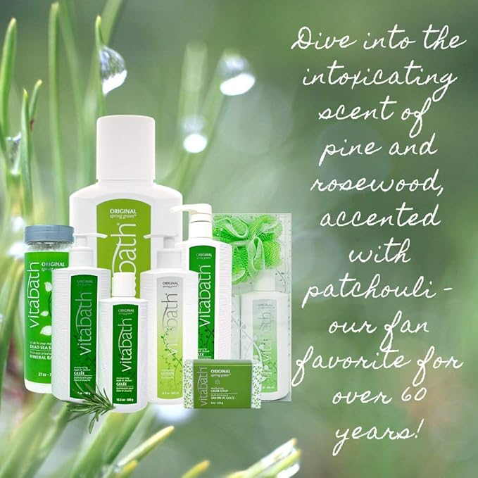 Vitabath Original Spring Green Moisturizing Bath & Shower Gel Wash Invigorating Botanical Skin Rejuvenation Hydrating Dry Skincare Body Cleanser & Foaming Gelee - 128 oz