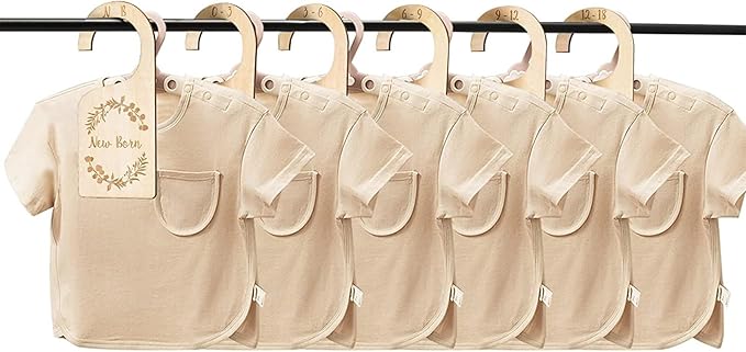 Generic Baby Closet Dividers, 7 Pcs Double-Sided Wooden Baby Closet Organizer from Newborn to 24 Months, Suitable for Home, Nursery Baby Clothes Organizer, Brown