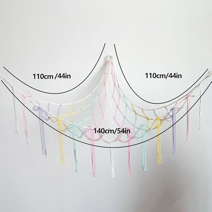 Stuffed Animal Hammock Corner with Hooks Soft Fabric Hanging Bed for Plush Toys, Toy Storage Organizer Playroom Decor (Rainbow)