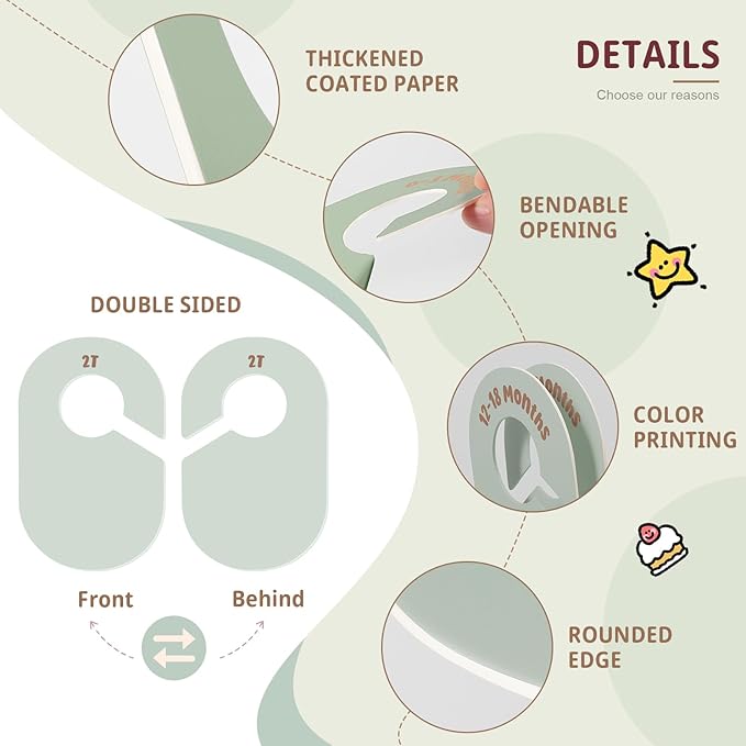 Baby Closet Dividers, Double Sided Nursery Clothes Size Separators for Newborn to 2T, Round, Green, 8 Pcs
