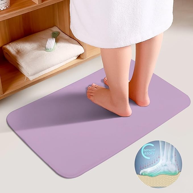 3 Pieces Bath Rug Sets, Purple Lilac Trend Color Bathroom Mat Set Non Slip U Shaped Contour Rug & Toilet Lid Cover