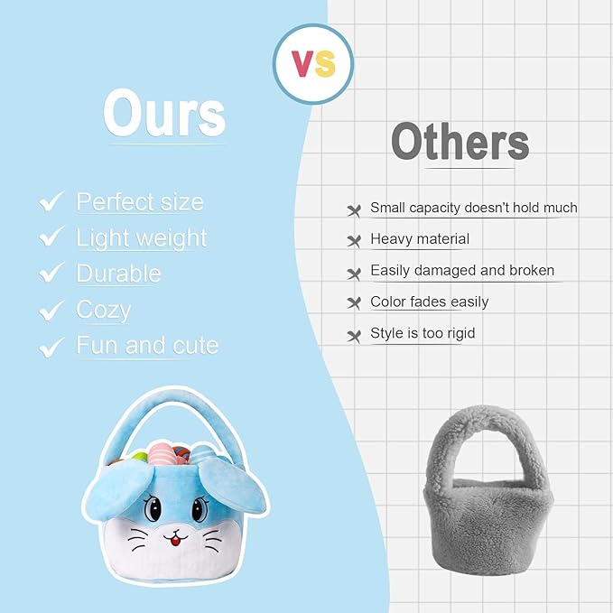 Wepop Easter Egg Baskets for Kids Bunny Basket with Folded Ears Easter Bag Buckets Hunting Gifts for Boys and Girls