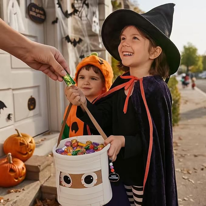 Halloween Trick or Treat Basket - Mummy Canvas Candy Bucket with Handle - Halloween Basket - Fabric Candy Bag for Parties & Treats (Mummy)